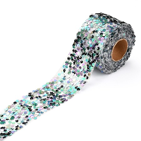 ARRICRAFT Polyester Elastic Sequin Ribbons, with Bling Paillette, Black, 2-3/8 inch(60mm), 10 yards(9.14m)/roll