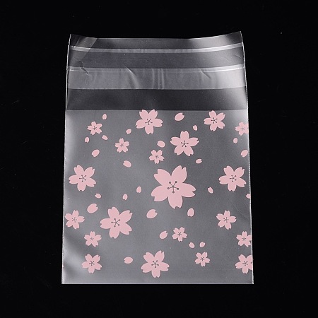 Honeyhandy Rectangle OPP Cellophane Bags, with Floral Pattern, Pearl Pink, 10x6.9cm, Unilateral Thickness: 0.04mm, Inner Measure: 6.9x6.9cm, about 95~100pcs/bag
