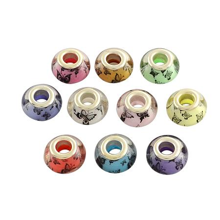 NBEADS 100PCS 14MM Pandora Style Large Hole Acrylic Charms Beads Spacers with Butterfly Pattern Fit European Charm Bracelet