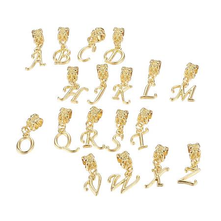 ARRICRAFT 200pcs Alloy European Dangle Beads with Letter Pendant Bail Pendant Charm Large Hole Beads for Pendant Necklace Bracelet Jewelry Making, Golden