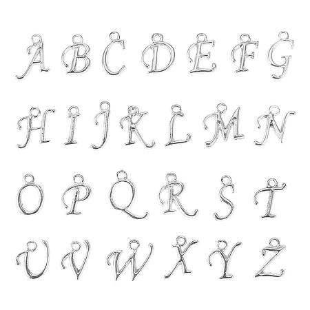 ARRICRAFT 200pcs Assorted Alphabet Charm Pendant Loose Beads Silver Plated A-Z Letter Pieces
