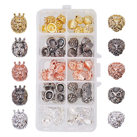 PandaHall Elite 1 Box 60 PCS 5 Color 2 Style Alloy Lion Head Beads Bracelet Necklace Connector Charm Beads for Bracelet Necklace Earrings Jewelry Making Crafts