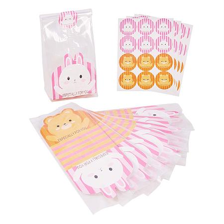 PandaHall Elite 50pcs Cute Cartoon Printed Plastic Bags with Cute Rabbit Bear Paper and 60pcs Sticker and for Beads, Jewelry Accessories, Presents Artworks Crafts Storage