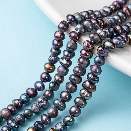 ARRICRAFT Natural Cultured Freshwater Pearl Beads Pearl Beads Strands, Potatol, Dark Slate Gray, 4~6x4~5mm, Hole: 0.6~0.7mm, about 90pcs/strand, 14.1 inches