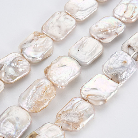 Honeyhandy Natural Keshi Pearl Beads Strands, Cultured Freshwater Pearl, Rectangle, Seashell Color, 18~22x14~16x3~7mm, Hole: 0.6mm, about 21~22pcs/strand, 15.75~16.14 inch(40~41cm)