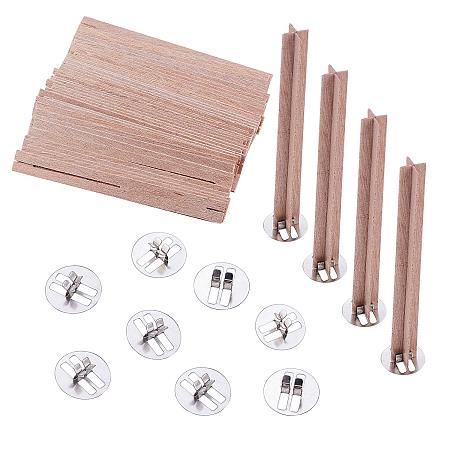 PandaHall Elite 30 Sets Cross Wood Candle Wicks with Iron Stand Candle Cores Environmental-Friendly Natural Wick for Candle Making and Candle DIY Craft, 5 Inch