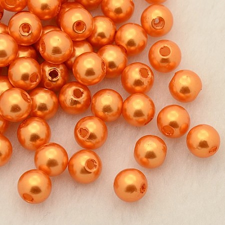 Honeyhandy Imitation Pearl Acrylic Beads, Dyed, Round, Dark Orange, 6x5.5mm, Hole: 1.5~2mm, about 4500pcs/pound