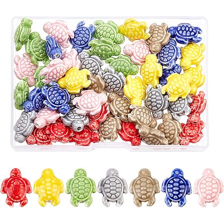 SUPERFINDINGS 56pcs 7 Colors Handmade Porcelain Ceramic Beads Handmade Porcelain Tortoise Beads 19.5x15x8mm Mixed Color Spacer Beads Loose Beads for DIY Jewelry Making