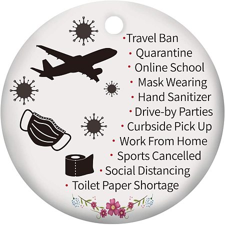SUPERFINDINGS 1PC Porcelain Ornament Quarantine Ornament Commemorate 2020 Ornament for Home Indoor Outdoor Decor, Double-Sided Printed, Flat Round, White, 3inch