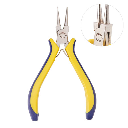 BENECREAT 5 Inch Round Nose Pliers with Comfort Rubber Grip For Jewelry Making, Handcraft Making (Box Joint Construction)