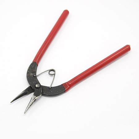Honeyhandy Jewelry Pliers, Iron Concave/Half Round Nose Pliers, with Plastic Handle, Red, 150x150x10mm