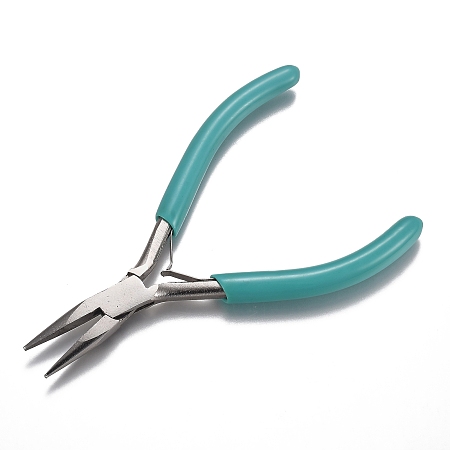 Honeyhandy 45# Carbon Steel Jewelry Pliers, Needle Nose Pliers, Ferronickel, Turquoise, 11.8x7.3x0.65cm