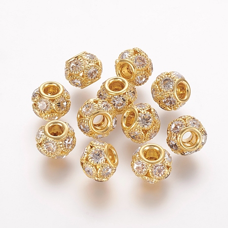 Honeyhandy Brass Beads, with Grade A Rhinestone, Rondelle, Golden, Crystal, 12x10mm, Hole: 4mm