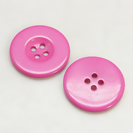 Honeyhandy Resin Buttons, Dyed, Flat Round, Hot Pink, 25x3mm