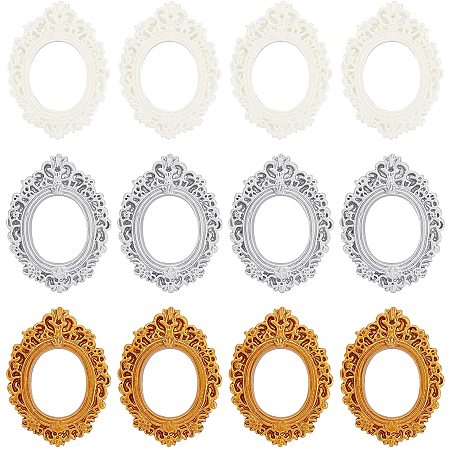 OLYCRAFT 18PCS Mini Resin Bezels European Resin Gold Flower Oval Rectangle Frame Tabletop Jewelry Display Frame for Photography Home Decor