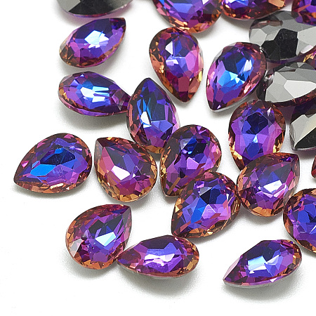 DIY Pointed Back K9 Glass Rhinestone Cabochons, Back Plated, Faceted, teardrop, Violet Blue, 10x7x3.8mm