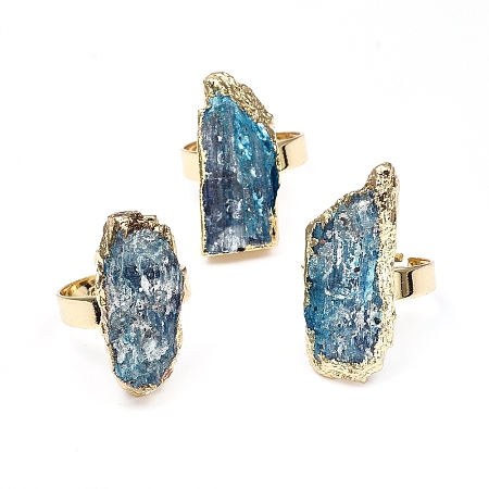 Honeyhandy Edge Plated Natural Kyanite Adjustable Finger Rings, with Brass Findings, Nuggets, Size 9, 19mm