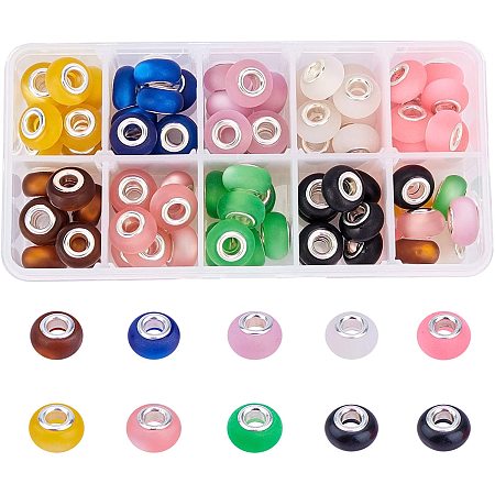 NBEADS 81 Pcs 5 mm Resin European Beads, 9 Colors Large Hole European Beads Rondelle European Spacer Beads for DIY Crafts Necklace Bracelet Making