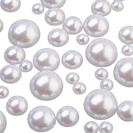 ARRICRAFT About 500g 4 Size White ABS Plastic Imitation Pearl Cabochons Half Round for Scrapbook Craft (5mm, 8mm, 10mm, 12mm)