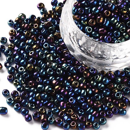 Honeyhandy 8/0 Glass Seed Beads, Iris Round, Prussian Blue, 3mm, Hole: 1mm, about 10000pcs/pound