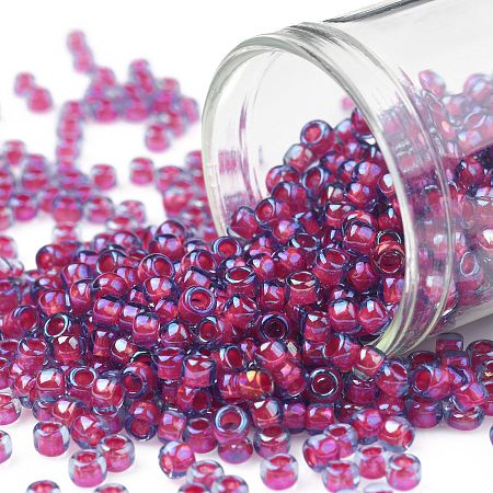 Honeyhandy TOHO Round Seed Beads, Japanese Seed Beads, (304) Inside Color Light Sapphire/Hyacinth Lined, 8/0, 3mm, Hole: 1mm, about 222pcs/bottle, 10g/bottle