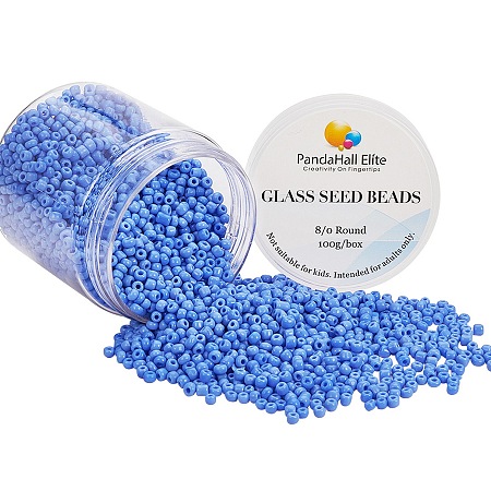 PandaHall Elite 1 Box 8/0 Glass Seed Beads Round Pony Bead Cornflower Blue for Jewelry Making 3mm (about 2000pcs)