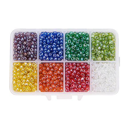 PandaHall Elite Mixed Style 6/0 Round Glass Seed Beads Mixed Color 4mm Loose Beads for Jewelry Making, Hole: 1.5mm; about 1900pcs/box