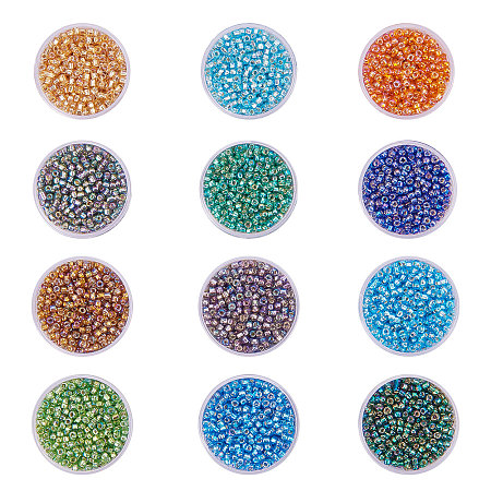 PandaHall Elite 1 Pack 12 Colors 12/0 Round Glass Seed Beads Lined Pony Bead Tiny Spacer Beads Diameter 2mm with Container Box for Jewelry Making