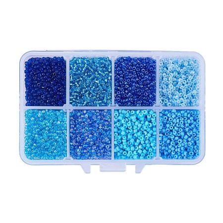 ARRICRAFT 1 Box About 8000pcs 12/0 Mixed Blue Glass Seed Beads Diameter 2mm Round Loose Beads