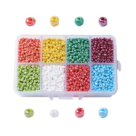 ARRICRAFT 1 Box About 4000pcs 8/0 3mm Mixed Color Glass Seed Beads Opaque Colours Lustered Loose Spacer Beads