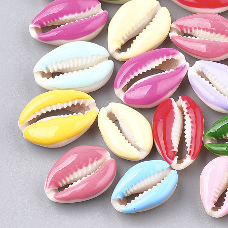 Cowrie Shell Beads, with Enamel, No Hole/Undrilled, Mixed Color, 20~26x13~18x5~7mm