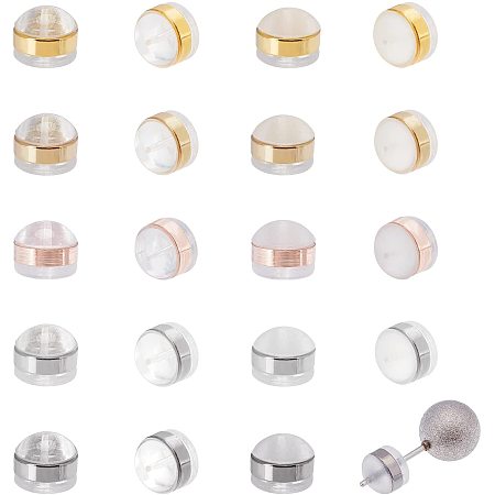Arricraft 40 Pcs 5 Colors Silicone Earring Backs, Frosted Soft Silicone Earring Backs Stopper Silver & Gold Belt Rubber Earring Hoops for Studs