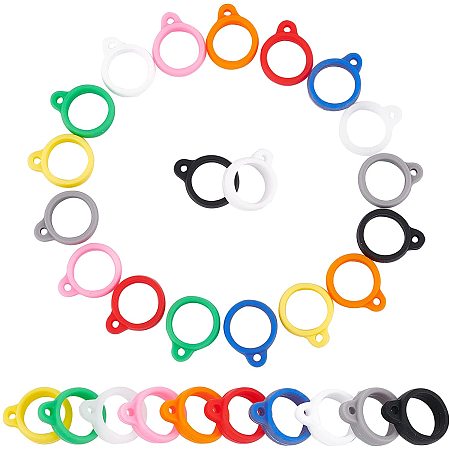 GORGECRAFT 20PCS 10 Colors Anti-Lost Silicone Rubber Rings Adjustable Band Holder Necklace Lanyard Pendant for Pens, Device Diameter 13mm/0.5inch