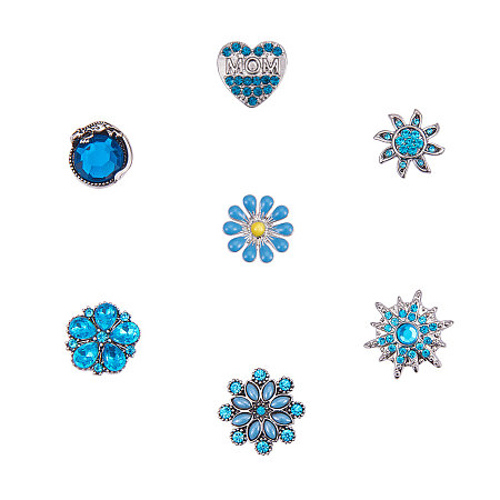 PandaHall Elite 7 Pieces Mixed Style Alloy Rhinestones Snaps Buttons Jewelry Charms for Interchangeable Ginger Snaps Jewelry Making