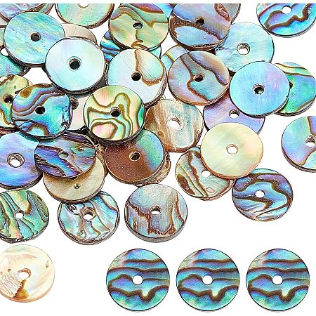 AHANDMAKER 40 Pieces Natural Abalone Shell Beads, 10mm Flat Round Coin Beads, Shell Charm for Jewelry Making and DIY Craft Decoration, Hole: 1mm