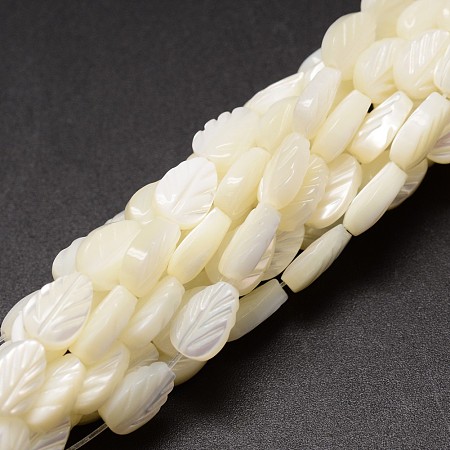 Natural Trochid Shell/Trochus Shell Beads Strands, Leaf, Creamy White, 9x6x3~4mm, Hole: 1mm; about 44pcs/strand, 15.35