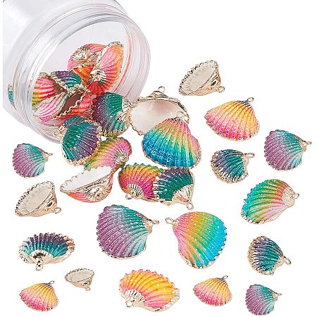 NBEADS 24 Pcs Electroplate Natural Sea Shell Pendants, Spray Paint Shell Beads with Iron Findings for Craft Making Home Decoration Beach Party
