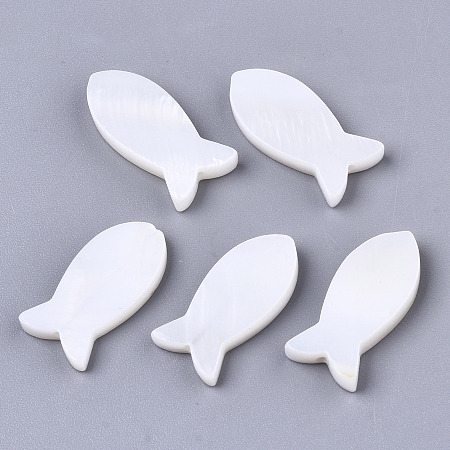 ARRICRAFT Natural Freshwater Shell Beads, Fish, White, 17x8.5x2.5~3mm, Hole: 1mm
