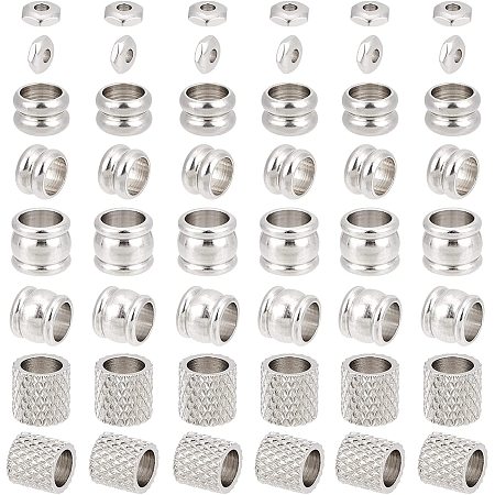 DICOSMETIC 80Pcs 4 Styles Stainless Steel Spacer Beads Large Hole Loose Beads Column and Hexagon Shape DIY Beads for Making Bracelet Necklace Earring Accessories Handmade Charms