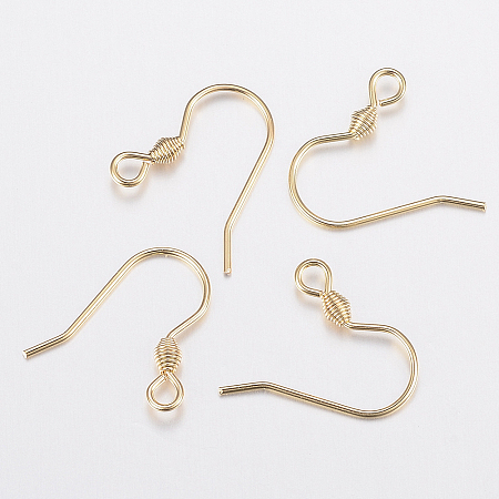 Honeyhandy 304 Stainless Steel Earring Hooks, Ear Wire, with Horizontal Loop, Real 18k Gold Plated, 17x18x2.4mm, Hole: 1.8mm, Pin: 0.7mm