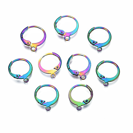 ARRICRAFT 304 Stainless Steel Leverback Earring Findings, Ear Wire with Loop, Multi-color, 15x12~13x2mm, Hole: 1.4mm, Pin: 0.8mm