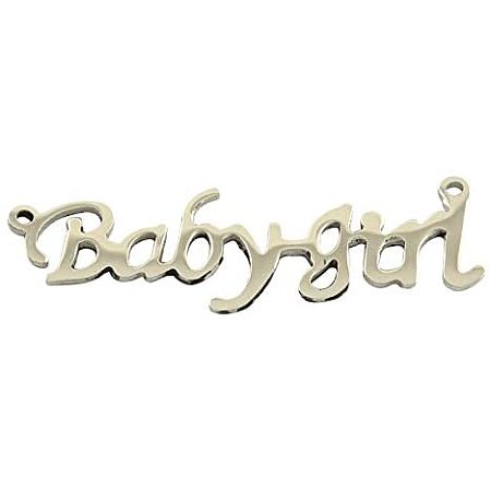 UNICRAFTABLE 50pcs Stainless Steel Word Charms Babygirl Word Pendant Links Silver Tone 1mm Hole Metal Charms for DIY Necklace Bracelet Making 8x40x1mm