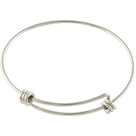 Pandahall Elite 20pcs Stainless Steel Wire Bracelet Adjustable Bangle Bracelet Blank Cuff Bracelet for Jewelry Making, 2.6” - Original Color