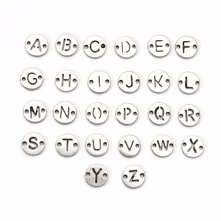 Honeyhandy 201 Stainless Steel Links, Laser Cut, Flat Round, Letter A~Z, 6x6x1mm, Hole: 0.8mm, about 26pcs/set