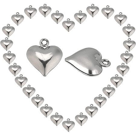 SUNNYCLUE 1 Box 100Pcs Silver Heart Charms Stainless Steel Heart Shaped Love Pendants Bulk 3D Metal Beads for Jewelry Making Charms DIY Valentine's Day Gifts Bracelets Necklaces Crafts Supplies
