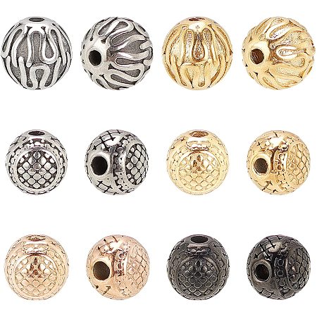 UNICRAFTALE About 12pcs 2 Sizes 8-9mm Round Beads Spacers 4 Colors Spacer Beads 2mm Hole Stainless Steel Beads Metal Bead Smooth Beads for Jewelry Making Findings