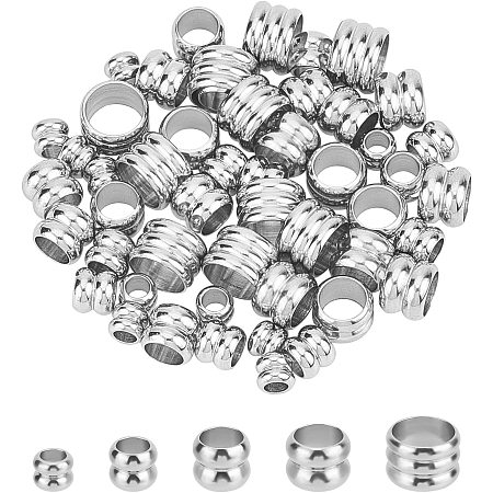 UNICRAFTALE 50pcs 5 Sizes 5/6/7/8/9mm Grooved Column Beads Stainless Steel Spacers Bead Metal Loose Beads Finding for Jewelry Making, Stainless Steel Color
