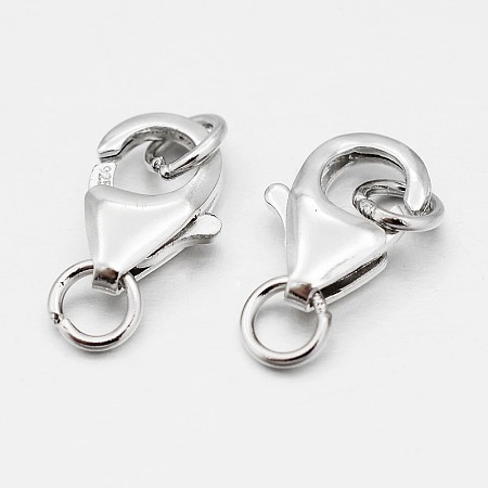 Honeyhandy 925 Sterling Silver Lobster Claw Clasps, Platinum, 11x7x3mm, Hole: 3mm