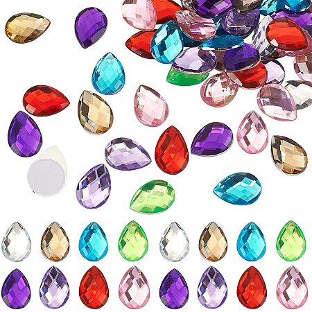 FINGERINSPIRE 80Pcs Flat Back Teardrop Acrylic Self-Adhesive Rhinestone Gems Stick with Container 8 Colors Crystals Bling Sticker Acrylic Jewels for Costume Making Cosplay Jewels Crafts 0.7x1 inch
