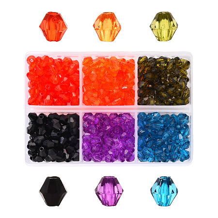 Arricraft Transparent Acrylic Beads, Bicone, Mixed Color, 6x5.5mm, Hole: 2mm, 360pcs/box